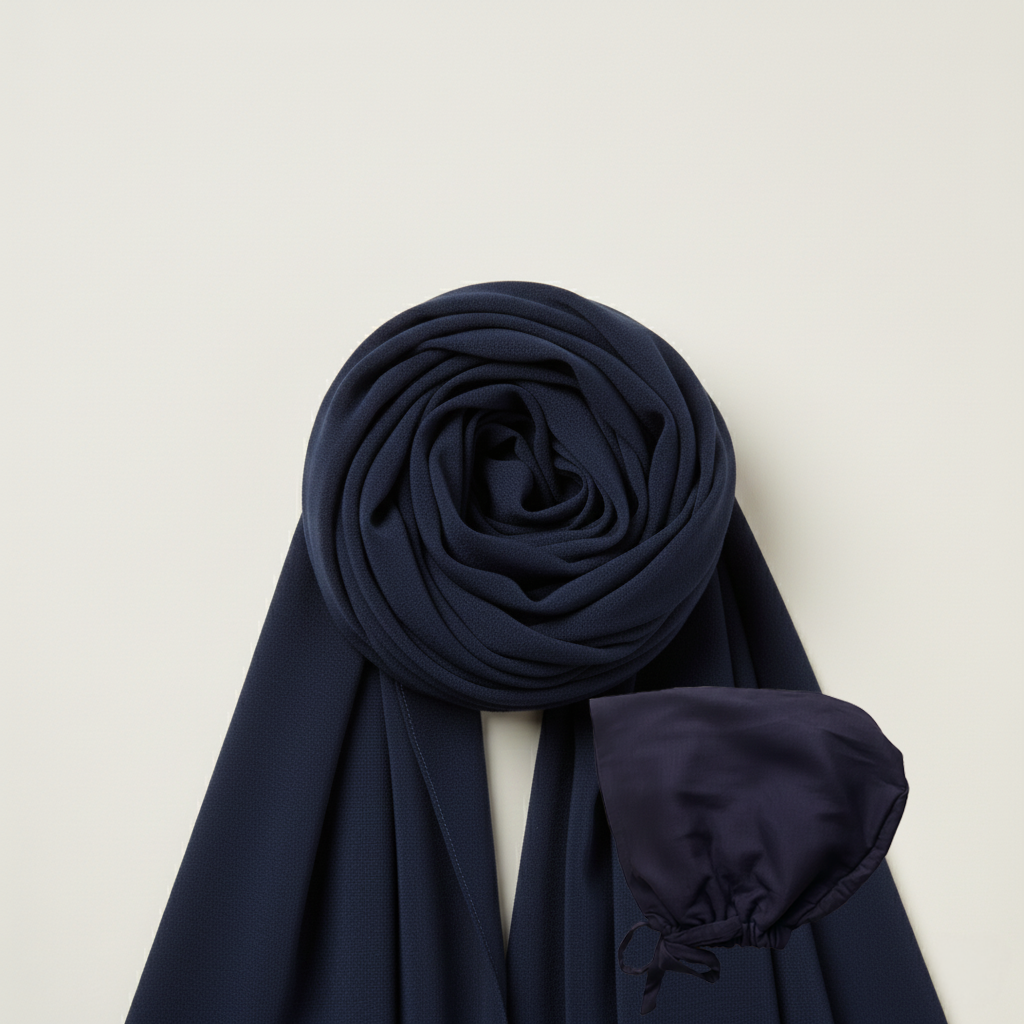 Chusta Hijab z pasującym czepkiem SATIN | Szyfon | AZURE