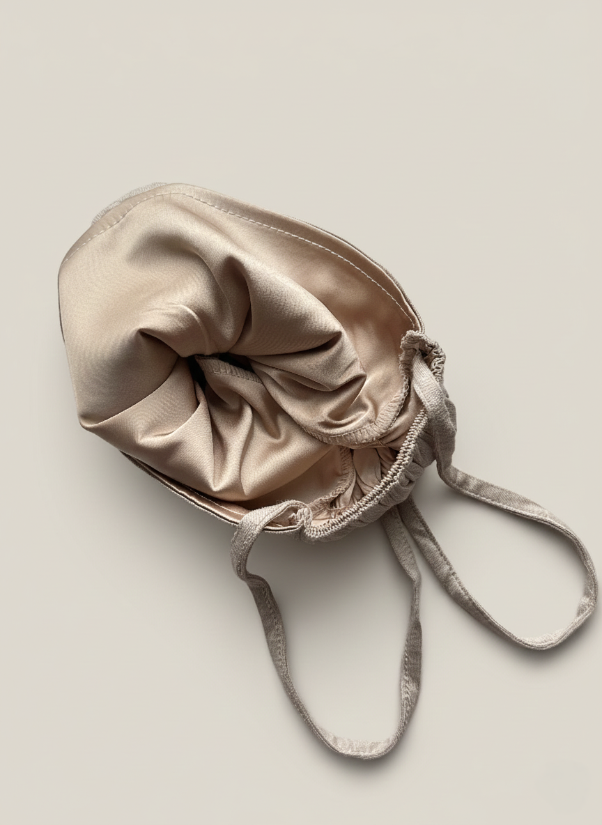 Satynowy Czepek | BEIGE | Wiązany