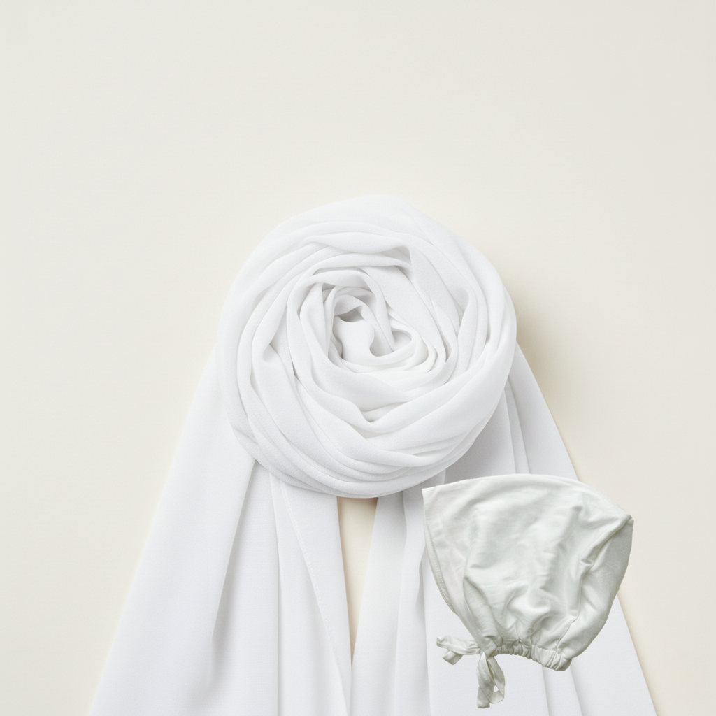 Chusta Hijab z pasującym czepkiem SATIN | Szyfon | CLOUD