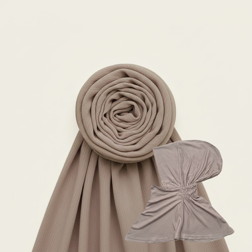 Chusta Hijab z pasującym czepkiem NINJA | Szyfon Crinkle | FAWN