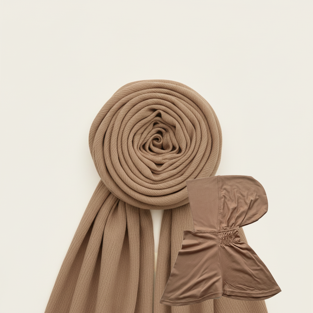 Chusta Hijab z pasującym czepkiem NINJA | Szyfon Crinkle | TEDDY