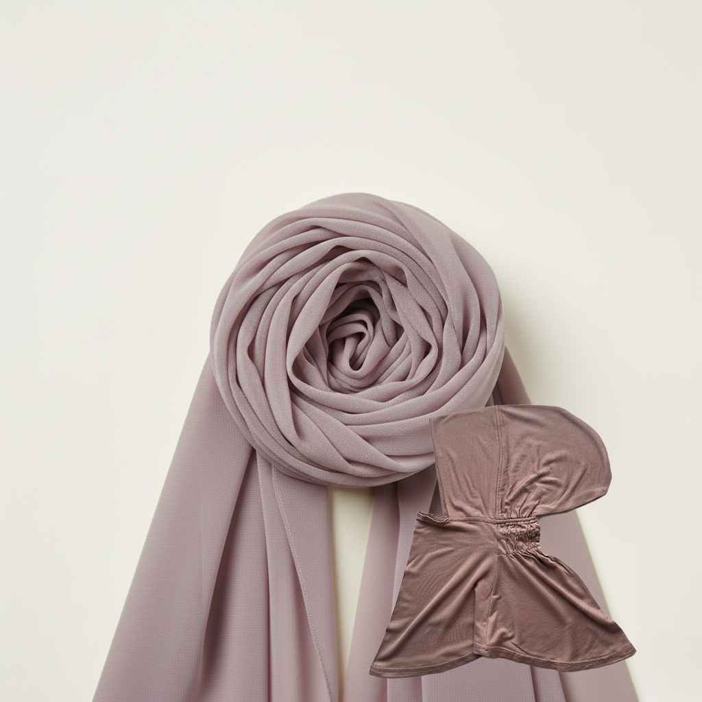 Chusta Hijab z pasującym czepkiem NINJA | Szyfon | ROSE QUARTZ